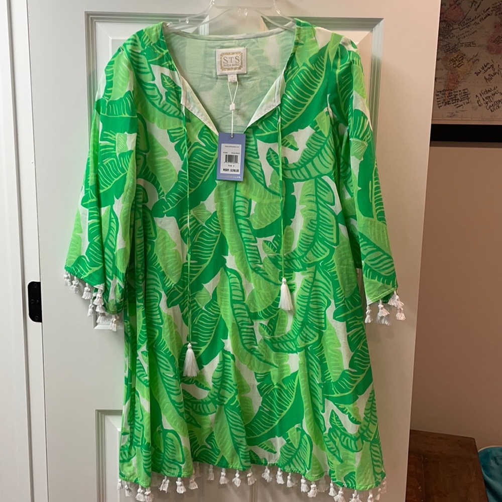 Sail to Sable Palm Print Tassel Tunic Dress